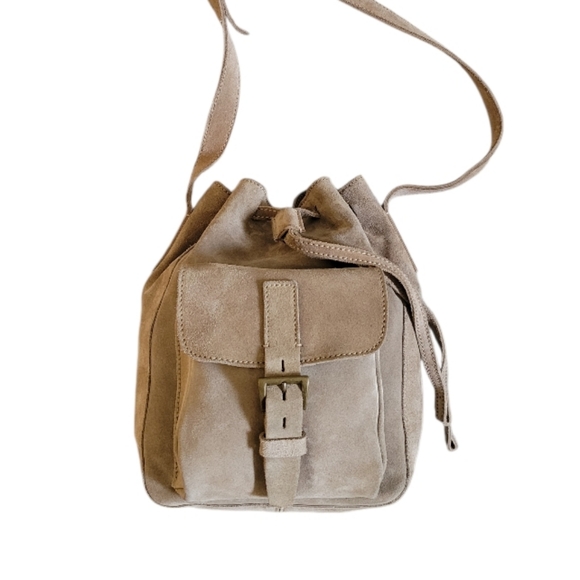Prada Handbags - Prada Beige Suede Bucket Crossbody Bag